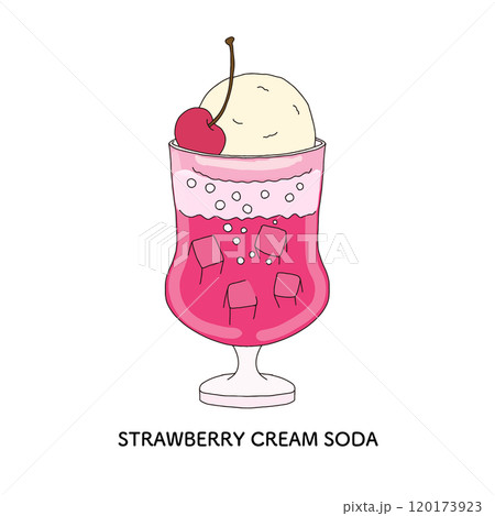 純喫茶のストロベリークリームソーダ　手描きのイラスト 120173923