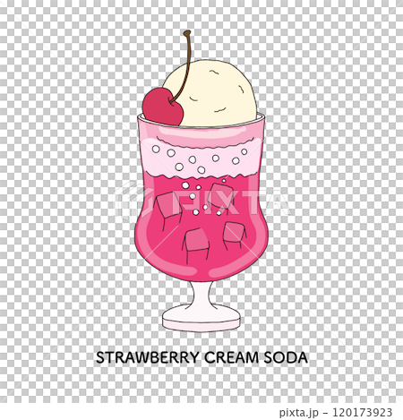 純喫茶のストロベリークリームソーダ　手描きのイラスト 120173923
