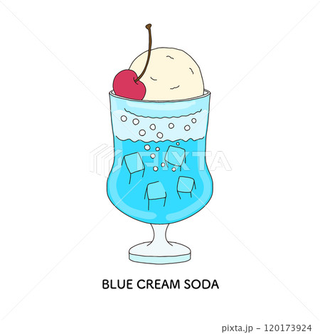 純喫茶のブルークリームソーダ　手描きのイラスト 120173924