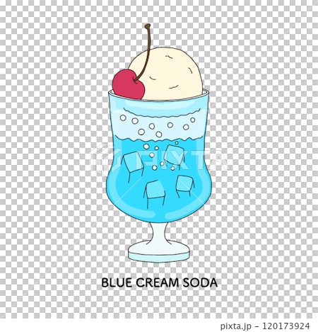 純喫茶のブルークリームソーダ　手描きのイラスト 120173924