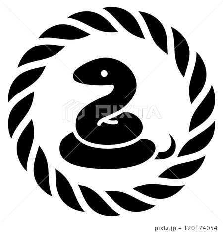 2025年巳年の年賀状素材（しめ飾りと蛇） 120174054