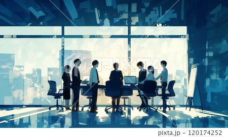 オフィスでの会議風景。水彩画風イラスト 120174252