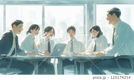 オフィスでの会議風景。水彩画風イラスト 120174254