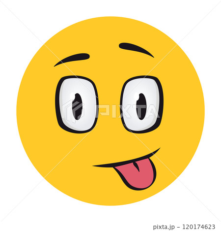 Cartoon faces. Funny face expressions, caricature emotions. Cute character with expressive eyes and mouth, vector smiley emoticon happy tongue emoticon 120174623