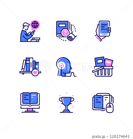 Bookstore and reading - line design style icons set 120174641