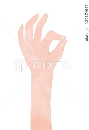 Hand shows OK sign. Naive style watercolor illustration. Christmas clip art for invitation cards and presents. Hand shows OK sign. Naive style watercolor illustration. Christmas clip art for invitation cards and presents. 120174648