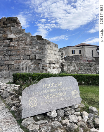 View of old Nessebar town, Unesco Heritage site in Bulgaria, entrance View of old Nessebar town, Unesco Heritage site in Bulgaria, entrance 120174683