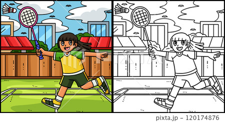 Badminton Player Hitting Shuttlecock Illustration Badminton Player Hitting Shuttlecock Illustration 120174876