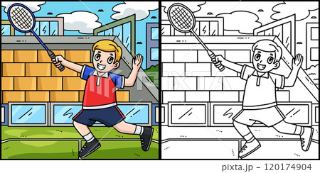 Badminton Player Jumping with Racket Illustration Badminton Player Jumping with Racket Illustration 120174904