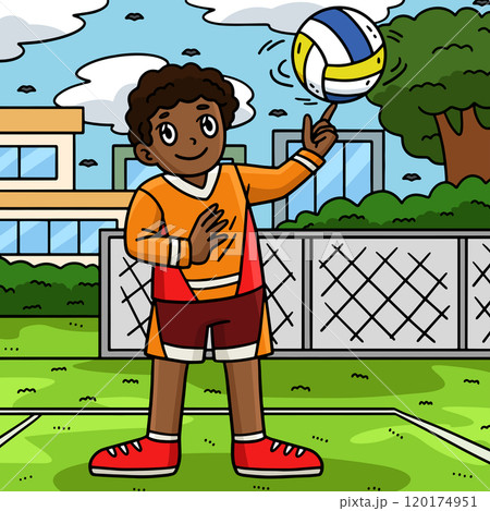 Volleyball Player Spinning Ball Colored Cartoon 120174951
