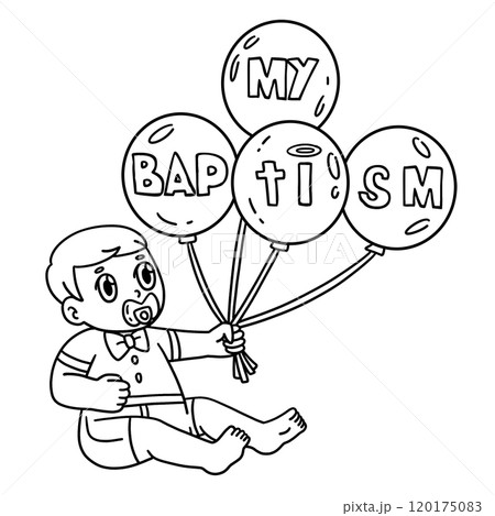 Baptism Baby Holding Balloons Isolated Coloring Baptism Baby Holding Balloons Isolated Coloring 120175083