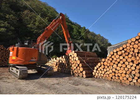 山間部の材木置き場　岡山県 120175224