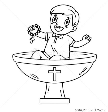 Baptism Child on Font Isolated Coloring Page  120175257