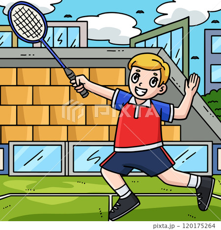 Badminton Player Jumping with a Racket Colored  120175264