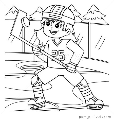 Ice Hockey Girl Player Catching the Puck Coloring Ice Hockey Girl Player Catching the Puck Coloring 120175276