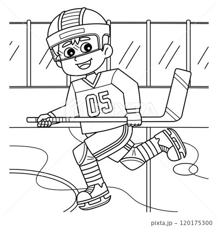 Ice Hockey Boy Player Running Coloring Page  120175300