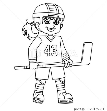 Ice Hockey Girl Player at the Center Line Isolated Ice Hockey Girl Player at the Center Line Isolated 120175331