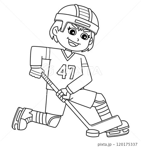 Ice Hockey Girl Player Receiving Isolated Coloring Ice Hockey Girl Player Receiving Isolated Coloring 120175337