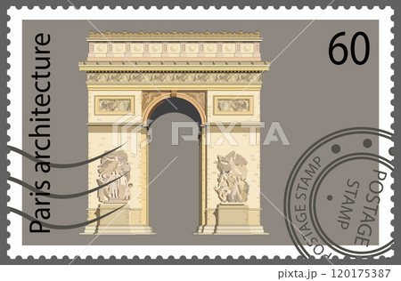 Postage stamp with the Arc de Triomphe in Paris. Vector. 120175387