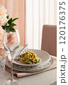 Tagliatelle with shrimps and zucchini 120176375