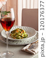 Preserved pasta with shrimps and zucchini 120176377