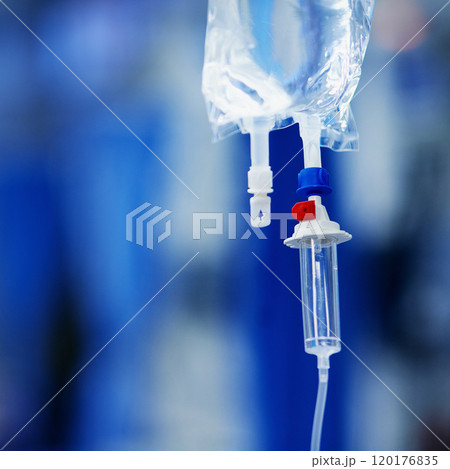 Saving a life one drop at a time. Closeup shot of medicine in an iv drip at a hospital. Saving a life one drop at a time. Closeup shot of medicine in an iv drip at a hospital. 120176835