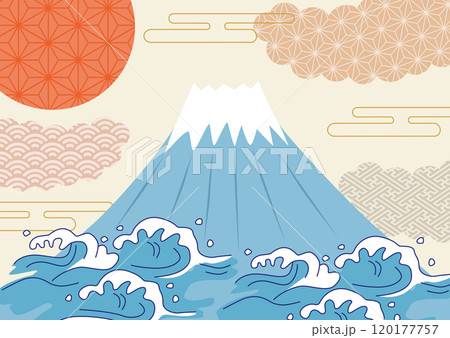富士山と和柄背景 120177757