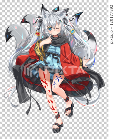 Beautiful fox monster character standing image material, facial expression 5 120177892