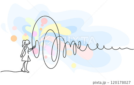 Beautiful woman with big ribbon. Continuous one line drawing 120178027