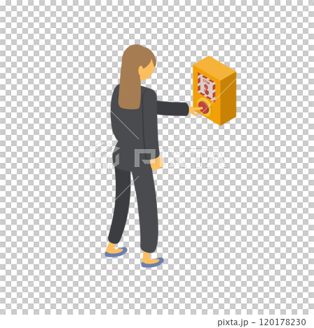 スーツの女性が駅のホームにある緊急停止ボタンを押すイラスト。アイソメトリック素材1 スーツの女性が駅のホームにある緊急停止ボタンを押すイラスト。アイソメトリック素材1 120178230