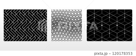Geometric set of seamless black and white patterns. Simple vector graphics. Geometric set of seamless black and white patterns. Simple vector graphics. 120178353
