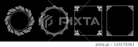 Set of decorative frames Elegant vector element for design in Eastern style, place for text. Floral black and white borders. Lace illustration for invitations and greeting cards. Set of decorative frames Elegant vector element for design in Eastern style, place for text. Floral black and white borders. Lace illustration for invitations and greeting cards. 120178361
