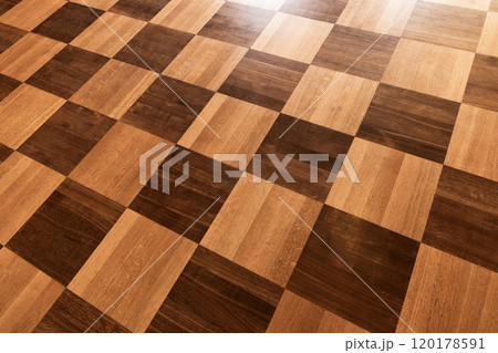 Vintage used parquet with checkered geometric pattern Vintage used parquet with checkered geometric pattern 120178591