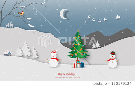 Winter night landscape with Santa Claus coming to the village for happy holiday,Christmas or New Year decorative Winter night landscape with Santa Claus coming to the village for happy holiday,Christmas or New Year decorative 120179124