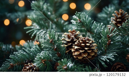 Christmas decoration frosted pine branch 120179132