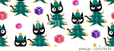 Black cat in Christmas tree costume pattern Black cat in Christmas tree costume pattern 120179319
