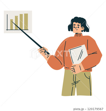 Woman Character with Chart as Productive Team Member Vector Illustration Woman Character with Chart as Productive Team Member Vector Illustration 120179567