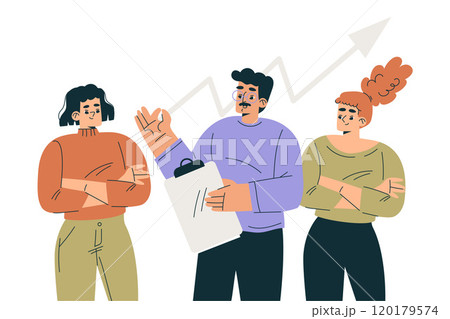 Productive Team with Business Man and Woman at Growing Chart Work Together Vector Illustration Productive Team with Business Man and Woman at Growing Chart Work Together Vector Illustration 120179574