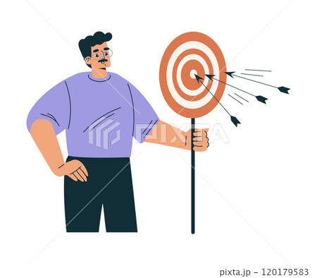 Man Character with Dartboard as Productive Team Member Vector Illustration 120179583