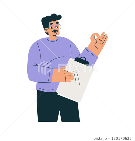Mustached Man Character with Clipboard as Productive Team Member Vector Illustration 120179623