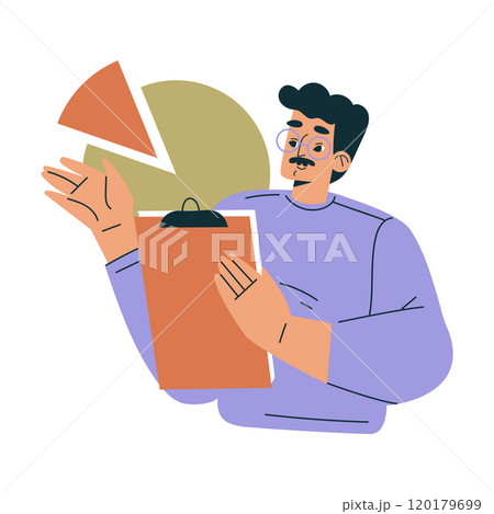 Man Character with Chart and Clipboard as Productive Team Member Vector Illustration 120179699
