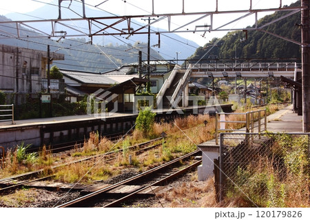 上り線ホームの隅から見た青梅線の古里駅 120179826