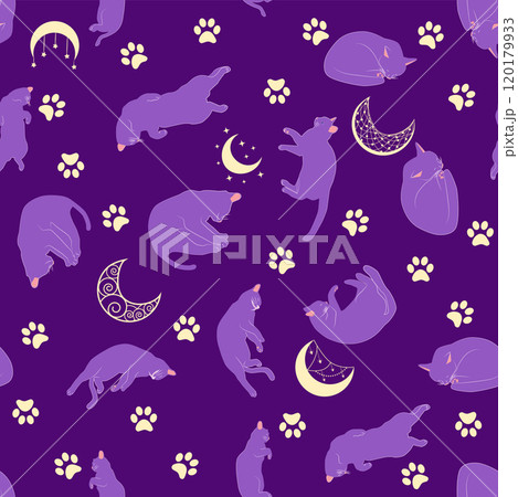 Mystical seamless pattern of cats in boho style, silhouette collection Mystical seamless pattern of cats in boho style, silhouette collection 120179933