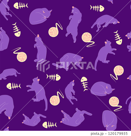 Mystical seamless pattern of cats in boho style, silhouette collection Mystical seamless pattern of cats in boho style, silhouette collection 120179935