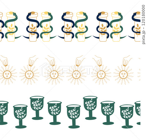 Horizontal border, set Magic and heavens seamless pattern, with magical elements Symbols of witchcraft 120180000