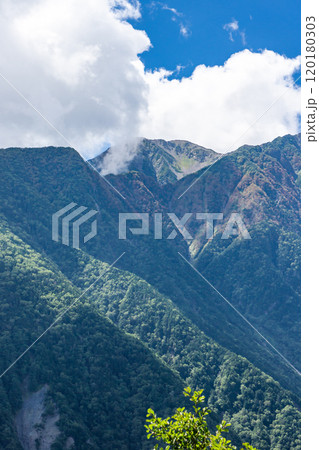 千枚小屋への登山道の見晴台から見る赤石岳　南アルプス　悪沢岳と荒川岳登山 120180303