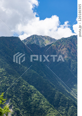 千枚小屋への登山道の見晴台から見る赤石岳　南アルプス　悪沢岳と荒川岳登山 120180305