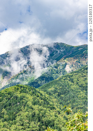 千枚小屋への登山道の見晴台から見る悪沢岳　南アルプス　悪沢岳と荒川岳登山 120180317
