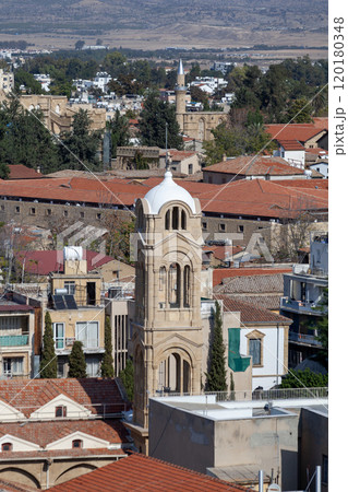 Aerial view of the church of Panayias Phaneromenis in Nicosia 120180348