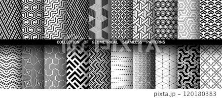 Geometric set of seamless black and white patterns. Simple vector graphics. 120180383